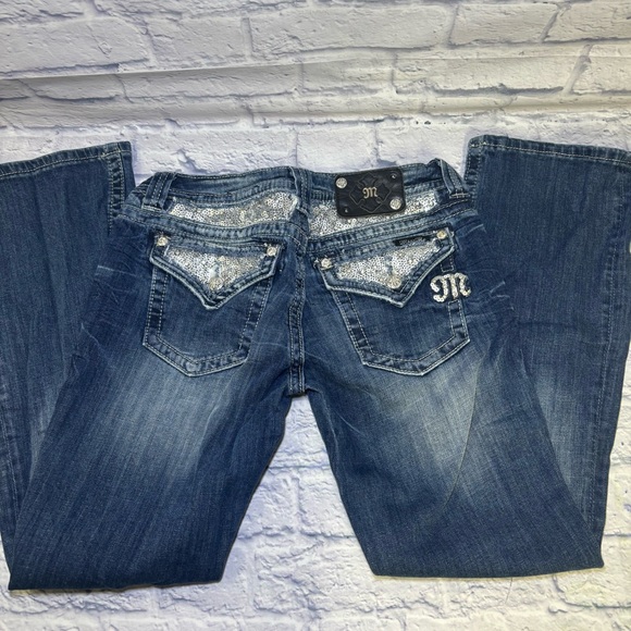 Miss Me Jeans Mid Rise Easy Boot Metallic Embellished Rhinestones Curvy Blue 29 - Picture 2 of 16